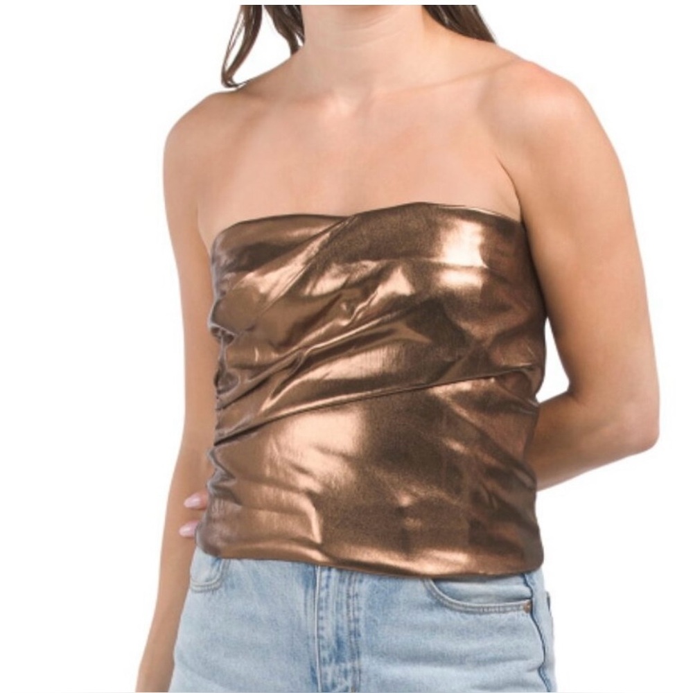 Zara Metallic Bronze Strapless Top